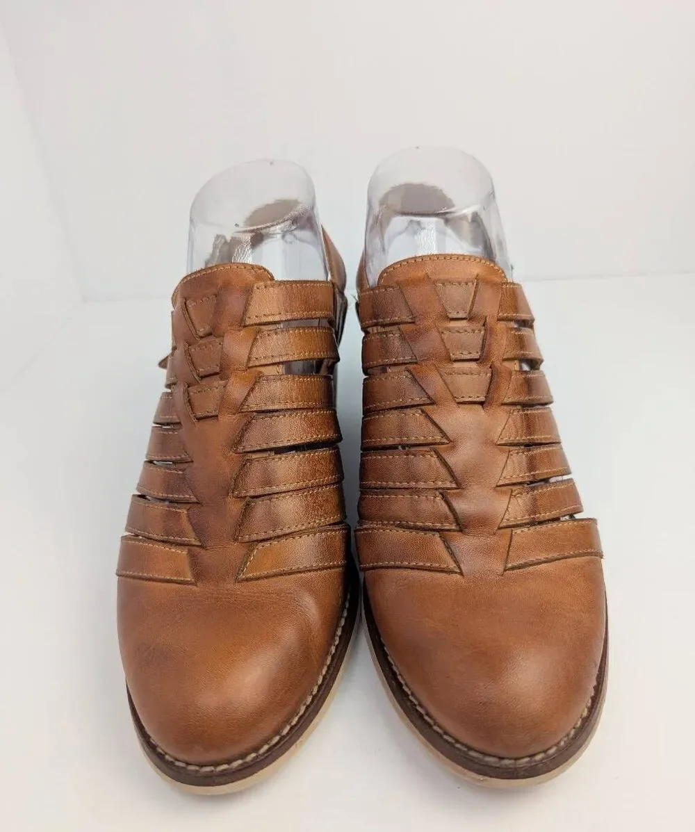 Pikolinos amber tan distressed leather closed toe sandals heels women 38 EU 8 US